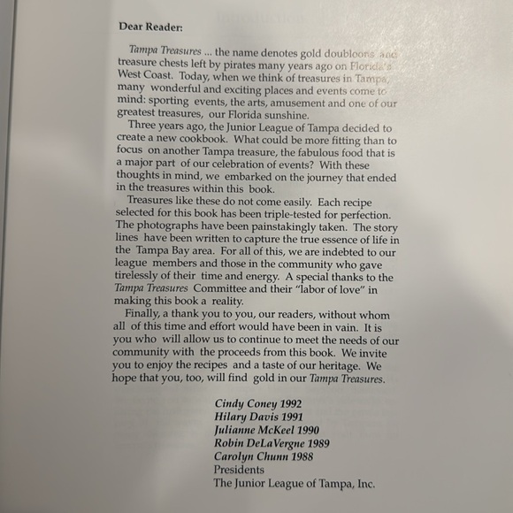 Vintage Tampa Florida Memorabilia, Tampa Treasures Cookbook from 1992, Hardcover - Picture 5 of 6